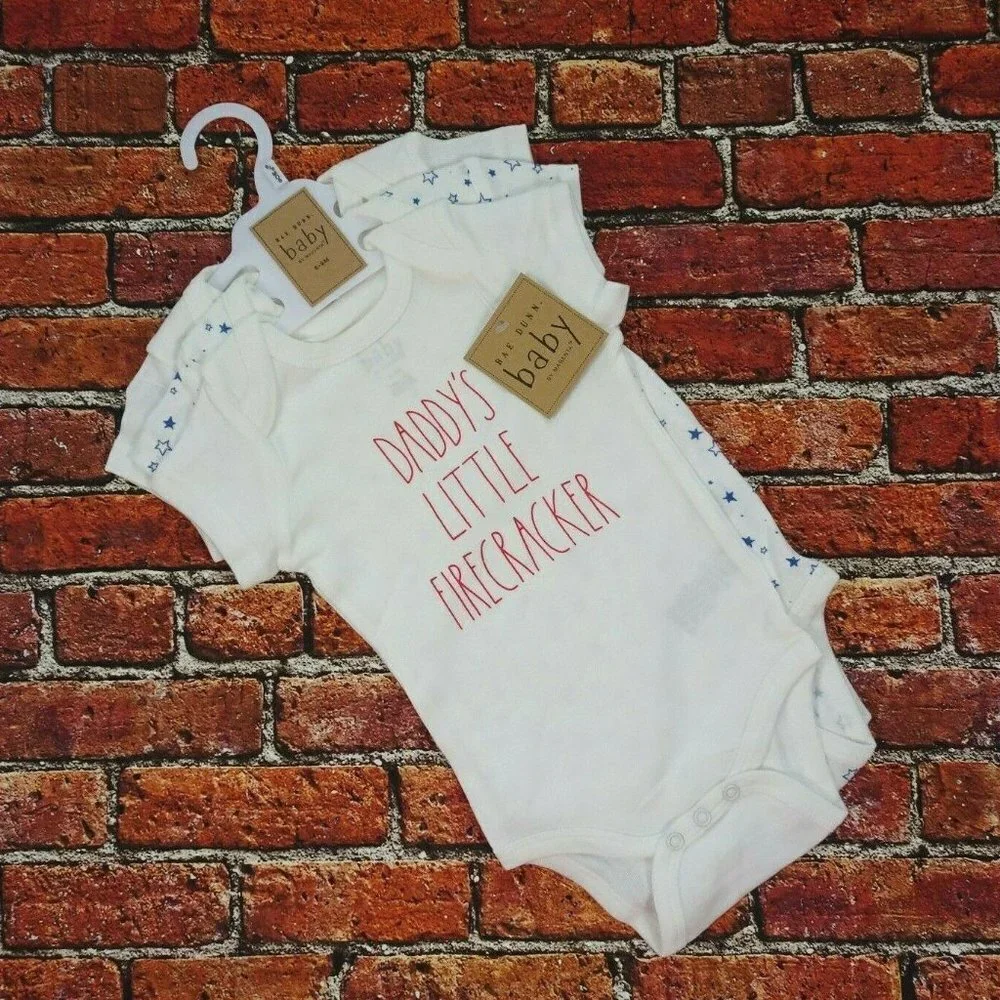 💰3/$25 NWT Rae Dunn Baby Bodysuit 3-Pack 6-9 Months 4th of July